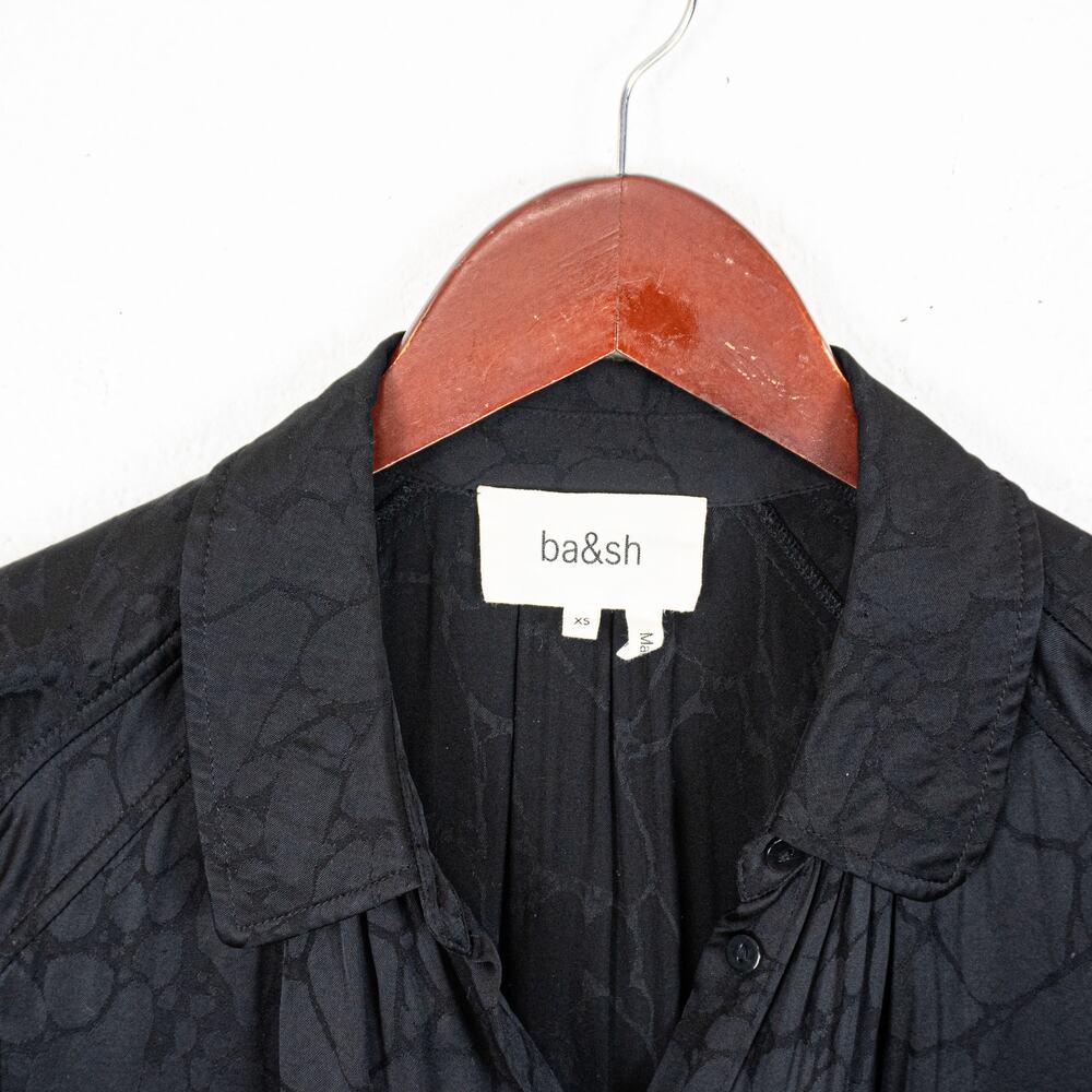 Ba&sh Doli Print button up Blouse in Black Noir Satin Viscose Size XS - Picture 3 of 11